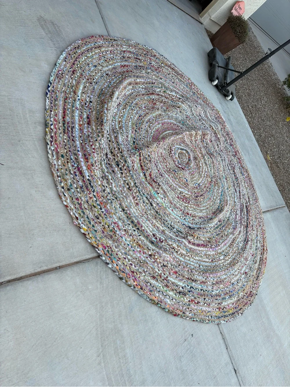 Round Multicolor Braided Jute Rug